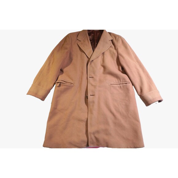 Vtg Camel Overcoat 100% Pure Cashmere Men's L Loomed/Tailored New England Manner - Picture 1 of 12